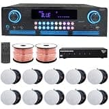 Home Audio System Kit - 2000 W Bluetooth Amplifier w/ 10 Qty of 5.25" Frameless Ceiling Speakers 175 W Each, 6-Ch Speaker Selector, 500 ft Speaker Wire & Remote for Home, Office, Restaurant - Vaiyer