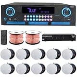 Home Audio System Kit - 2000 W Bluetooth Amplifier w/ 10 Qty of 5.25" Frameless Ceiling Speakers 175 W Each, 6-Ch Speaker Selector, 500 ft Speaker Wire & Remote for Home, Office, Restaurant - Vaiyer