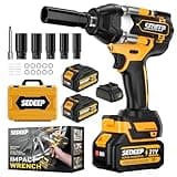 SEDEEP Impact Wrench 1/2 Inch, High Torque Impact Gun with 1500N·m(1100 Ft-lbs), 21V Brushless Electric Impact Wrench with 2*40Ah Battery, 3-Speed, LED Light, 5 Sockets for Car/Mower/Pickup/Truck RV