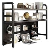 PAUANI Metal Desktop Bookcase for Computer Desk, 2 Tier Desktop Bookshelf Organization Rack, Multipurpose Countertop Hutch Bookshelf, for Office/Kitchen/Library(Black,55 * 20 * 98cm)