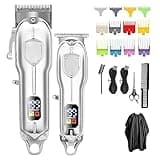 WTYBRMYO Hair for Men 2PCS Machine Suit Trimmer Clipper Vintage Oil Head Quick Haircut Stainless Steel Cutter Strong Motor Power USB LED(Silver)