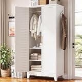 OPTYMIRA 71" Metal Armoire Wardrobe Closet with 2 Doors of Louvered Design,Tall Clothes Cabinet with Adjustable Hanging Rod and 2 Shelves,White Storage Locker Cabinets for Bedroom,Bathroom Office Gym