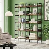 LOVEZOE 5 Tier Bookshelf, Wide Bookcase for Home Office Living Room, Industrial Retro Design with Metal Frame and Particle Board, 47” W x 11.8” D x 70.9” H