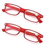 V.W.E. 2 Pairs Casual Rectangular Reading Glasses - Stylish Simple Readers (2 Red, 1.75)