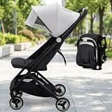 Lightweight Compact Baby Stroller with One-Hand Quick Fold, Airplane Friendly, Reclining Seat 5-Point Harness, Adjustable Canopy All-Terrain Stroller for Toddlers 6-36 Months