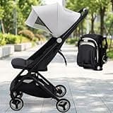 Lightweight Compact Baby Stroller with One-Hand Quick Fold, Airplane Friendly, Reclining Seat 5-Point Harness, Adjustable Canopy All-Terrain Stroller for Toddlers 6-36 Months