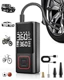 Powools Cordless Tire Inflator 150PSI Portable Air Compressor with Auto Shutoff, Air Pump for Car Tires, Motorcycle, Bike, Balls, Inflatables, LED Light, Red, Standard Capacity