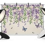 Purple Flowers Backdrop 10x8ft Country Botanical Floral Vines Butterfly Photography Backdrop Photoshoot Background Tapestry Banner for Birthday Baby Shower Decoration Party Video Photo Studio Props