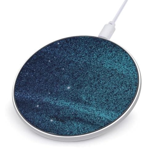 Teal Glitter Wireless Charger 10W Max Fast Wireless Charging Pad Lightweight Charging Station Portable Ultra Slim Charger Mat for Most Phone for Travel Home Office Desk