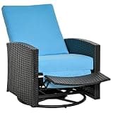 Outdoor Wicker Swivel Recliner Chair, Reclining Backrest, Lifting Footrest, 360° Rotating Basic, Water Resistant Cushions for Patio, Light Blue