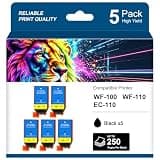 CLREEGRI Compatible for T215 Ink Cartridges 5 Pack Remanufactured for T215 Combo Pack Compatible for WF-100, WF-110, EC-110 Printers (5 Black)
