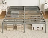 Allewie Full Size Bed Frame, 14 inch Metal Platform Beds with Storage Space, No Box Spring Needed and Easy Assembly, Grey
