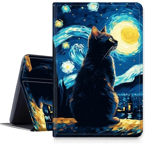 DIGTIALLL Case for iPad A16 11th Generation 11 inch 2025 / i10th Generation 10.9 Inch 2022 PU Leather Smart Premium Stand Protective Cover with Auto Sleep/Wake,Cat On Starry Night