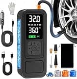 Calmara Y34 Tire Inflator Portable Air Compressor,4X Faster Inflation,6000mAh Cordless/12V DC 150PSI Air Pump with Digital Pressure Gauge for Car,Motorcycle,Bike,Ball Gifts for Men