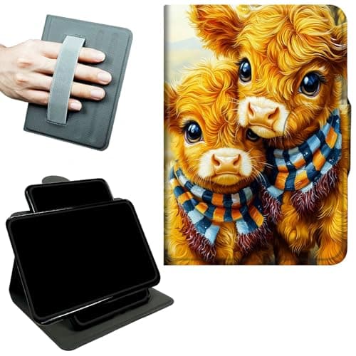RWUTYTIUL Rotating Handle Case for Amazon Fire HD 8 8th/7th/6th Generation 2018/2017/2016, 360 Degree Swivel Kickstand with Magnetic Closure, Shockproof Leather Protective Cover, Scarf Scalper