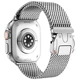 FULLIFE Milanese Mesh Loop for Apple Watch Band Apple Watch Ultra 3/2/1 Band 49mm 46mm 45mm 44mm Men Women, Stainless Steel Metal Band Parachute-style Buckle for iWatch Series 11 10 9 8 7 6 SE3 5 4 3