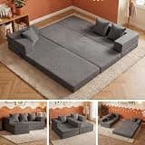 6-in-1 Boneless Couches Modular Sectional Sofa | Cloud Couch Sectional & Tri-Folding Mattress | Corduroy Pet-Friendly Convertible Sofa Bed with 800LB Capacity Living Room, Apartment, Guest Room