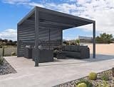 PURPLE LEAF 94AS Louvered Pergola 10' x 12' Outdoor Aluminum Adjustable Roof Hardtop Gazebo with Fixed Shutter Wall for Deck Backyard Grey, 1 Long Side