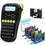 EazeID Label Maker with 5PK Color Tapes, Handheld Electric Label Maker with Keyboard, Cable Label Maker Waterproof-Labels, Wire Labeler for Home Office Industrial Warehouse Use, H1100