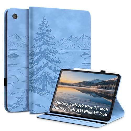 Galaxy Tab A11 Plus / A9 Plus Case(11" Inch), Frozen Lake Artwork Design, Premium Leather with Soft-Touch Feel, Built-in Card Slots, Adjustable Kickstand & Auto Wake/Sleep, Lightweight, ICY Blue