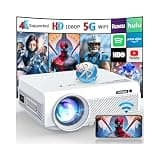 FUDONI Native 1080P WiFi Bluetooth Projector, Full HD Portable Outdoor Movie Projector, Built-in Speaker, Max 300" Screen, for Smartphone (Pure White)