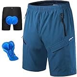 Men's Mountain Bike Shorts 3D Padded Baggy Bicycle Riding Cycling Shorts Quick Dry Lightweight Biking Shorts(Blue XL)