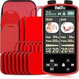 TENS EMS Unit Muscle Stimulator for Pain Relief Therapy - 4 in 1 TENS EMS Relax Custom Frequency+Pulse - Muscle Massager 36 Modes 20 Intensity, Memory & Favorites Function, 3.8" Color Display - Red