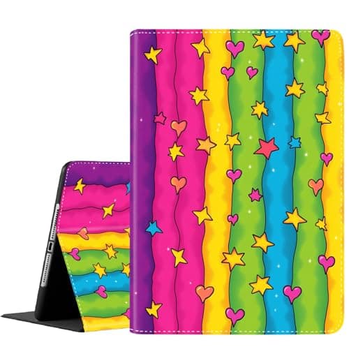 FDHHKJUKO Case for iPad 9.7 (2018/2017 Model, 6th/5th Generation), Slim Folding Stand Cover with Auto Wake/Sleep Fit iPad 9.7 Inch 2018/2017 ,Colorful Stars and Hearts