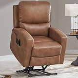 Brown PU Leather Electric Lift Recliner Chair Dual Motor Lay Flat Recliner Sofa with Side Pockets Cup Holders USB Ports Massage and Heated Adults Single Seat for Living Room