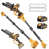 Takuoo 2-IN-1 8 Inch Electric Pole Saw, Mini Chainsaw Cordless with Extension Pole, 21V 2×4.0Ah Battery Powered Polesaw, 15FT Max Reach, Brushless Chain Saw for Limb Branch Cutter Tree Trimming