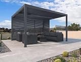 PURPLE LEAF 94AS Louvered Pergola 10' x 12' Outdoor Aluminum Adjustable Roof Hardtop Gazebo with Fixed Shutter Wall for Deck Backyard Grey, 1 Long Side and 1/3 Short