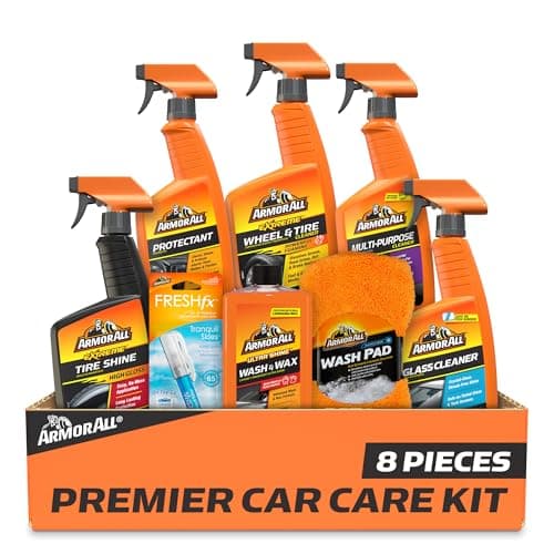 Armor All Premier 8-Piece Car Care Kit - Complete Car Detailing Set with Wax, Wash, Glass & Tire Cleaners, Gift for Car Lovers