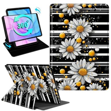 Gmeyutqy Case for Microsoft Surface Pro 11/10/9 13 Inch 2024/2022, 360 Degree Rotating Swivel Stand Flip Shockproof Leather Cover with Auto Sleep/Wake, Stripes Daisy