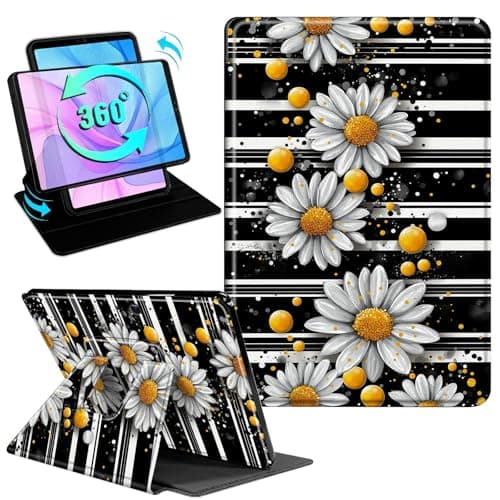 Gmeyutqy Case for Microsoft Surface Pro 11/10/9 13 Inch 2024/2022, 360 Degree Rotating Swivel Stand Flip Shockproof Leather Cover with Auto Sleep/Wake, Stripes Daisy