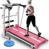 Treadmill Walking Pink Treadmill Foldable Manual Running Training Sports Multifunctional Mute Fitness Equipment 3 in 1 Twisting Waist Machine(Pink)