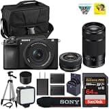 Sony a6400 4K Mirrorless Camera with 2 Lens Kit 16-50mm & 55-210mm OSS Lens | Official Sony USA Model |+ Spare Extra Replacement Battery + 64GB Card + Camera Case