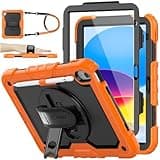 SEYMAC stock Case for iPad (A16) 11th/10th Generation 11''/10.9'' 2025/2022, Full-Body Drop Protection Case with Screen Protector &360° Rotate Hand Strap/Stand, Black+Orange