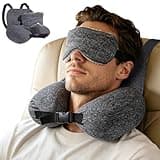RAHJKB Travel Neck Pillows for Airplanes Inflatable Travel Pillows Ergonomic Design Head Support Airplane Pillow for Long Flights with Adjustable Eye Mask,Traveling Essentials,Washable Pillowcase