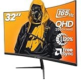 CRUA 32" Curved Gaming Monitor, 2K QHD 2560x1440, 144Hz/165Hz VA Display, 1800R Screen, 120% sRGB, AMD FreeSync, Low Blue Light, HDMI& DP, Wall Mountable PC Monitor for Gaming, Streaming & Work- Black