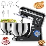 Stand Mixer, 5.3QT Stainless Steel Mixing Bowl + Extra 3.5QT Bowl, 10-Speed Electric Kitchen Mixer with Dough Hook, Beater & Whisk, Tilt-Head Food Mixer for Bread Dough, Cakes, Cookies & Baking,Black