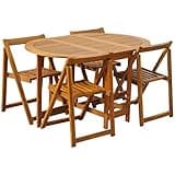 pokgdf Acacia Wood Folding Patio Dining Set with Drop Leaf Table and 4 Chairs, 5 Piece Outdoor Set for Garden Balcony