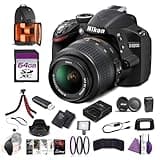 Nikon D3200 24.2MP DSLR Camera Kit with 18-55mm VR Lens Bundle with Cleaning Kit + Flexible Vlogging Tripod + 52MM Tulil Lens Hood + Filter Kit + 64GB Memory Card + Backpack + More
