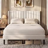 OLIXIS Full Size Bed Frame with headboard,Solid Wood & Strong Wooden Slats, No Box Spring Needed, Noise-Free, Sturdy Construction, Supports up to 800 lbs Bedroom Furniture Beige Beds