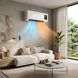 AEHBDB Wall Mounted Space Heater & Air Conditioner Fan, 1800W PTC Ceramic 2-in-1 Cooling and Heating Combo Electric Heater with Remote Control, Timer, Dual Desktop Installs for Home Bedrooms(White)