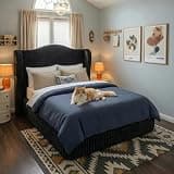 Homkdom 49" Cloud Bed Frame, Soft Full Size Bed Frame with Extra High Wingback Headboard, Shimmering Fabric & Thick Corduroy Design for Stability, No Box Spring Needed, Easy Assembly, Black