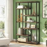 LOVEZOE Etagere Bookshelf, 10 Open Shelves Tall Bookcase for Home Office Living Room, E1 Particle Board and Metal Frame, Industrial Design
