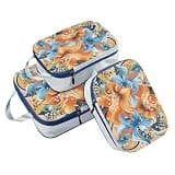 Waterproof 3 Set Packing Travel Organizer 100% Polyester Plastic Bags For Clothes, Boho Orange Flowers (3 Set)