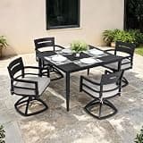 Hassyee 5-Piece Outdoor Patio Aluminum Furniture Set with 4 Swivel Rockers and 1 Dining Table for Balcony, Poolside, Patio Dining Set with Removable Cushions for Lawn, Garden