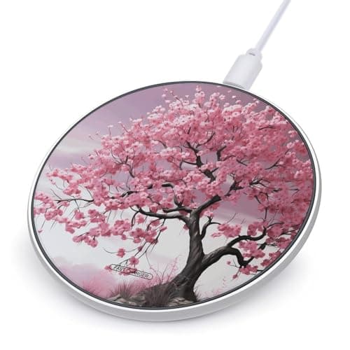 Pink Flower Tree Wireless Charger Portable Fast Charging Pad Lightweight Wireless Charging Pad 10W Slim Charging Station for Phone Charger Mat for Travel Home Office Desk