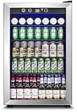 Feelfunn 4.5 Cu.Ft Beverage Refrigerator Cooler - 145 Can Mini Fridge Glass Door for Soda Beer Wine, Small Refrigerator for Bedroom Office Home Bar, 4 Adjustable Shelves, Silver